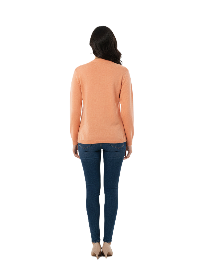 Winter Rainbow Embroidery Cardigan - Peach