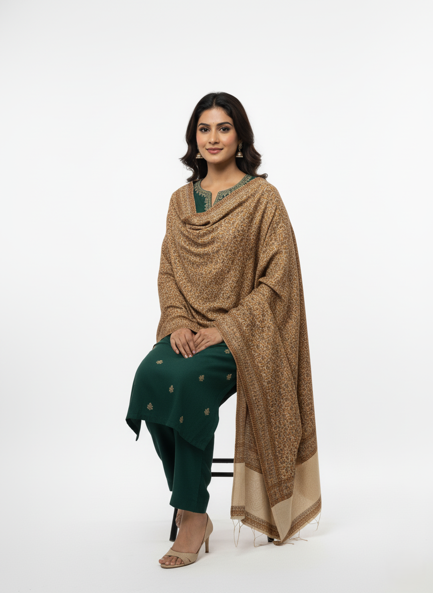KRITI Paisley Pattern Woolen Shawl Mustard Color For Women