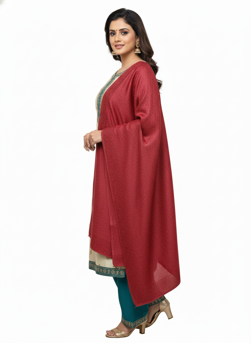 महिलाओं के लिए कृति ऊनी लाल रंग की ज़री स्टोल विंटरवियर 