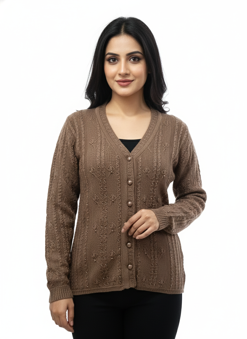 KRITI Winter Stylish Rainbow Cardigan Coffee Color For Women