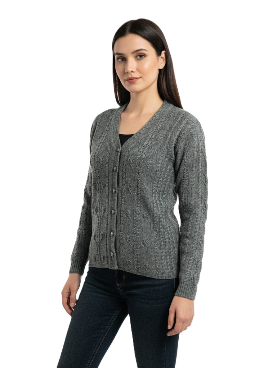 KRITI Winter Stylish Rainbow Cardigan Grey Color For Women