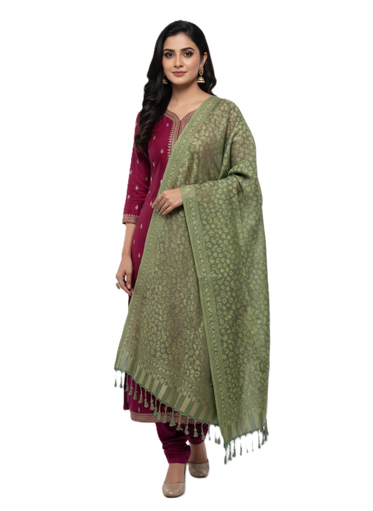 KRITI Floral Design Woolen Green Color Stole For Women Winterwear