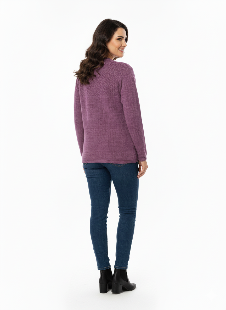 Winter Rainbow Embroidery Cardigan - Purple