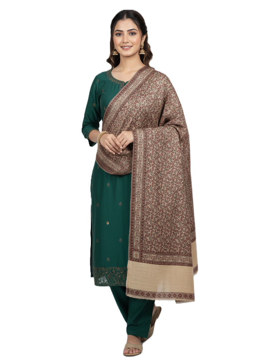 KRITI Paisley Pattern Woolen Shawl Coffee Color For Women