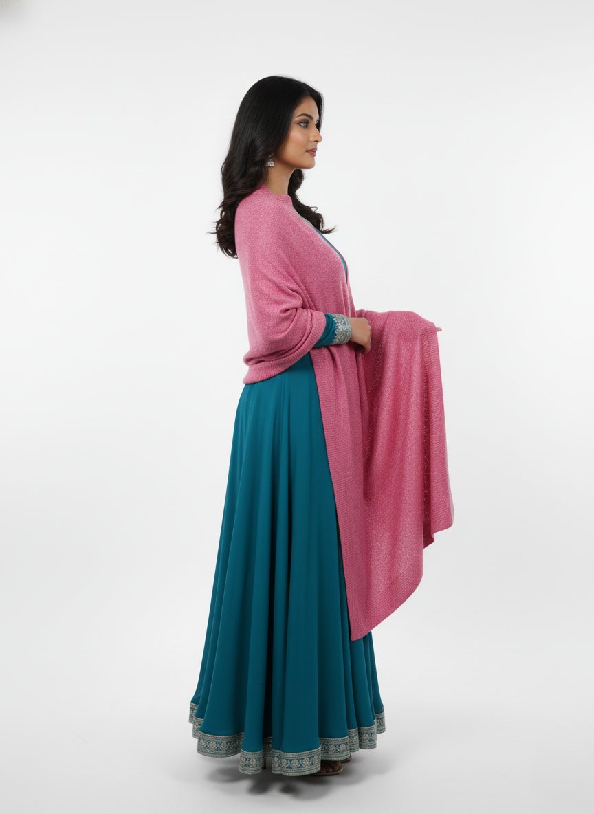 Woolen Zari Stole For Women Winterwear - Pink