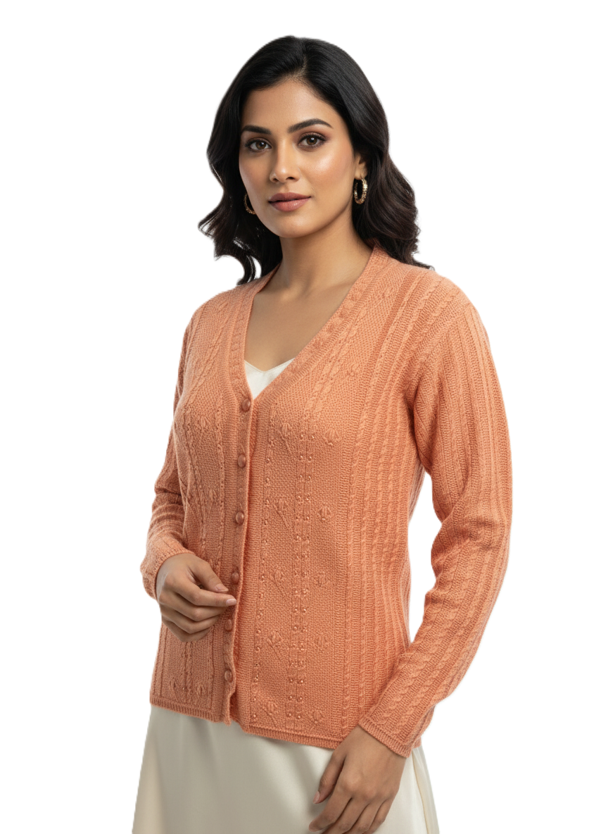 KRITI Winter Stylish Rainbow Cardigan Orange Color For Women