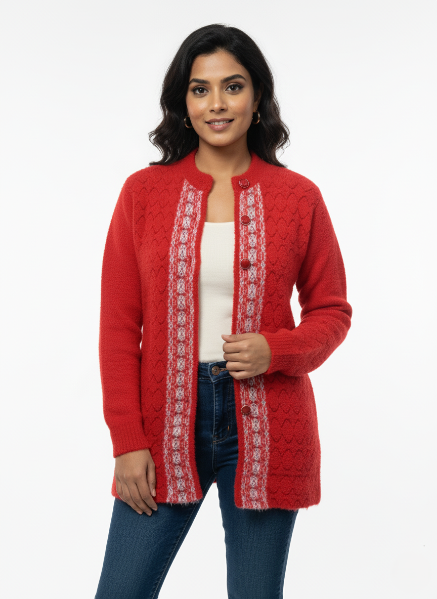 Winter Stylish Hair Cardigan - Red