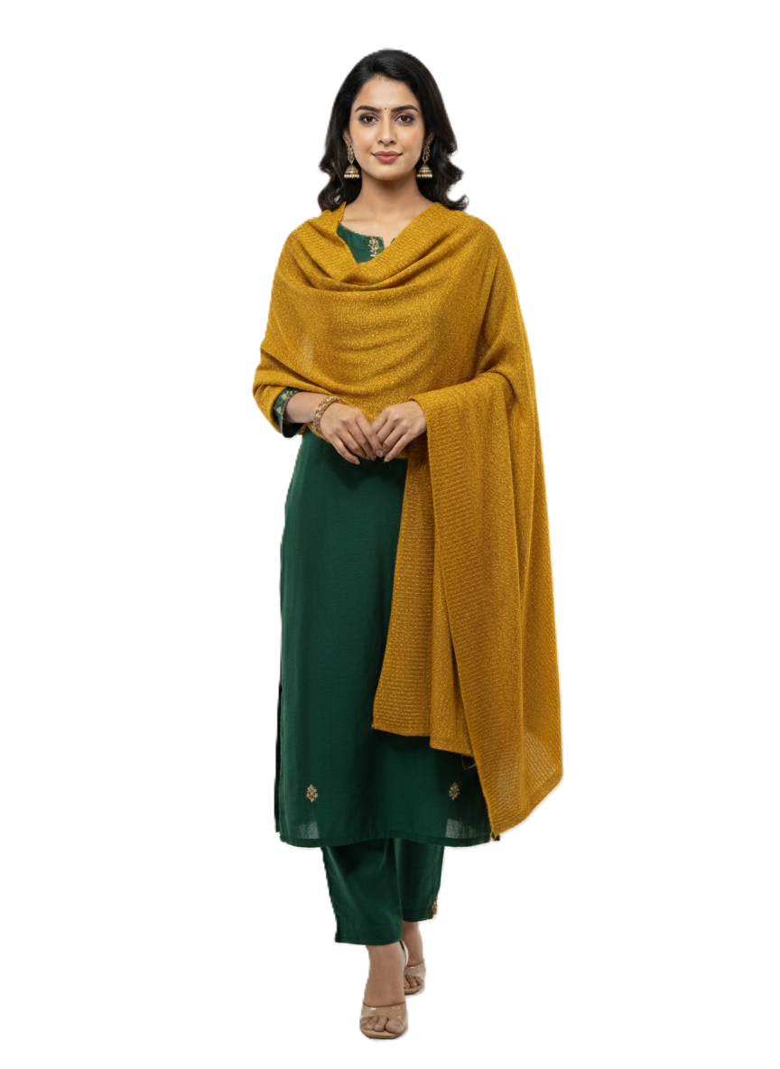 महिलाओं के लिए कृति ऊनी सरसों रंग का ज़री स्टोल विंटरवियर 