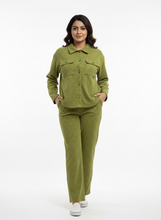 KRITI Winter Cotrise Cord Set olive color For Women