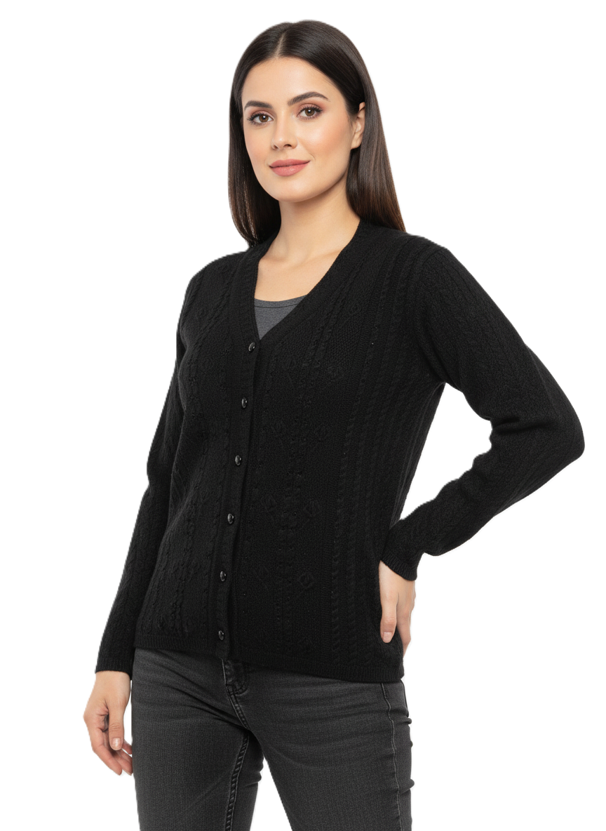 KRITI Winter Stylish Rainbow Cardigan Green Color For Women