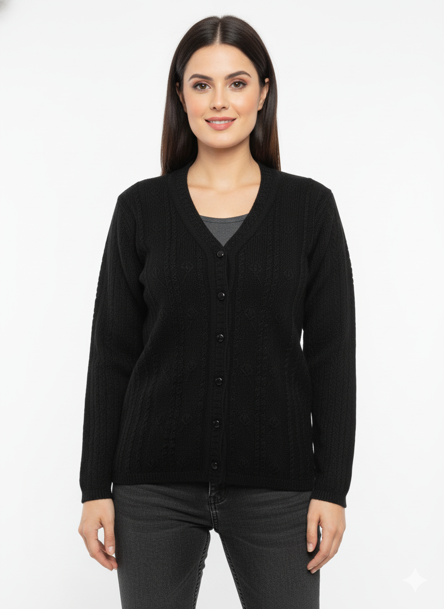 KRITI Winter Stylish Rainbow Cardigan Green Color For Women