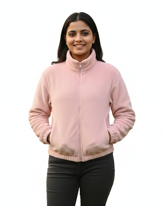 KRITI Women’s Premium Wool Blend Faux Fur Light Pink Color Winter Jacket