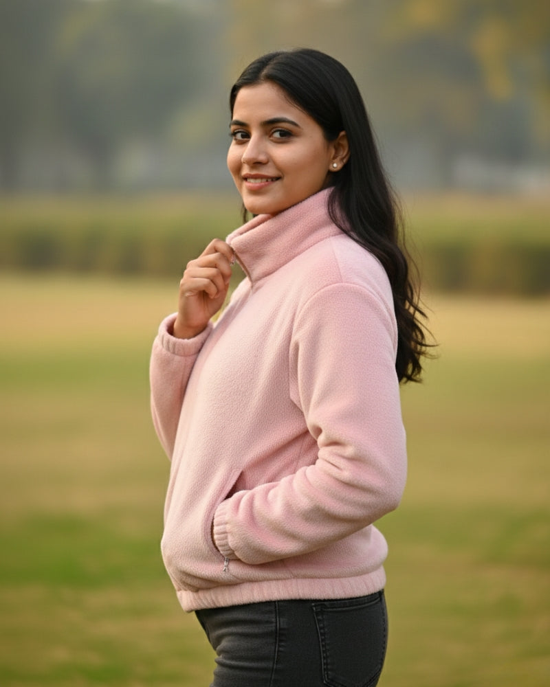 KRITI Women’s Premium Wool Blend Faux Fur Light Pink Color Winter Jacket