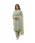 Woollen 3-Piece Embroidered Kurti Set- Pista