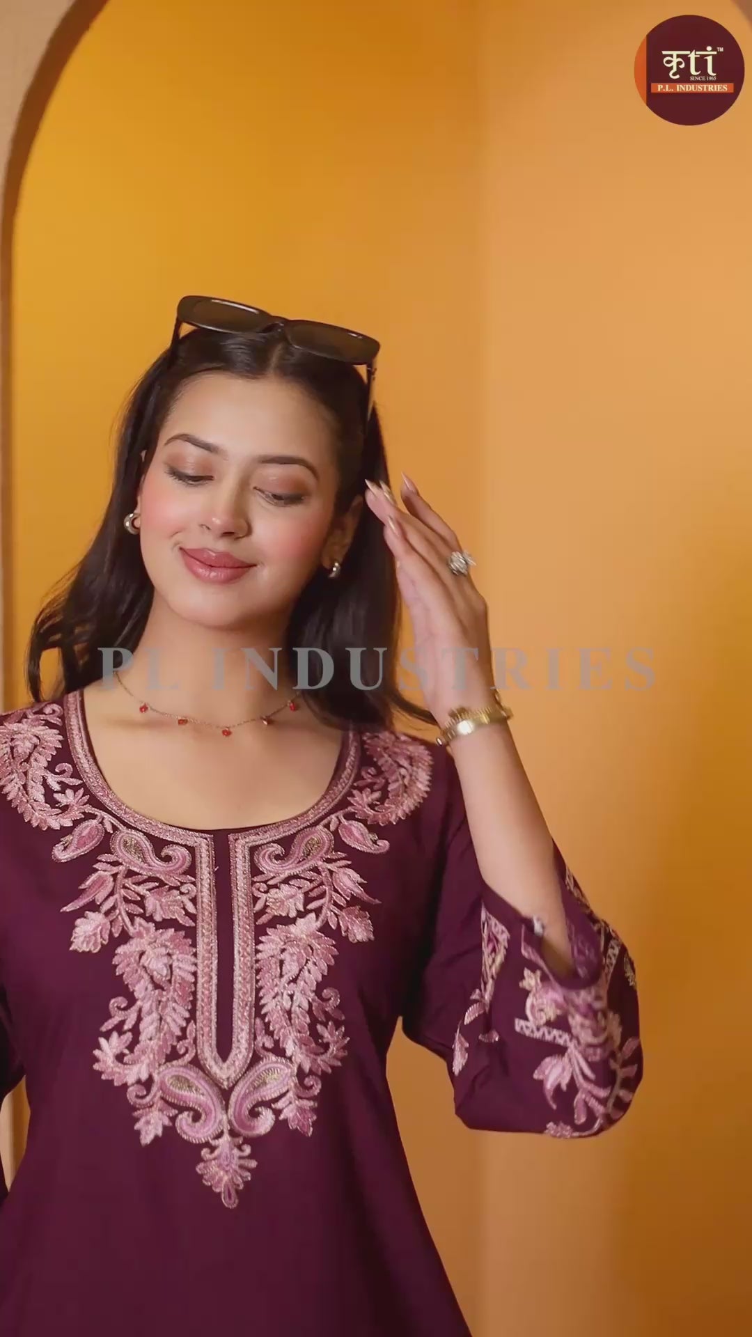 Kashmiri Embroidered Rayon Co-Ord Set - Wine