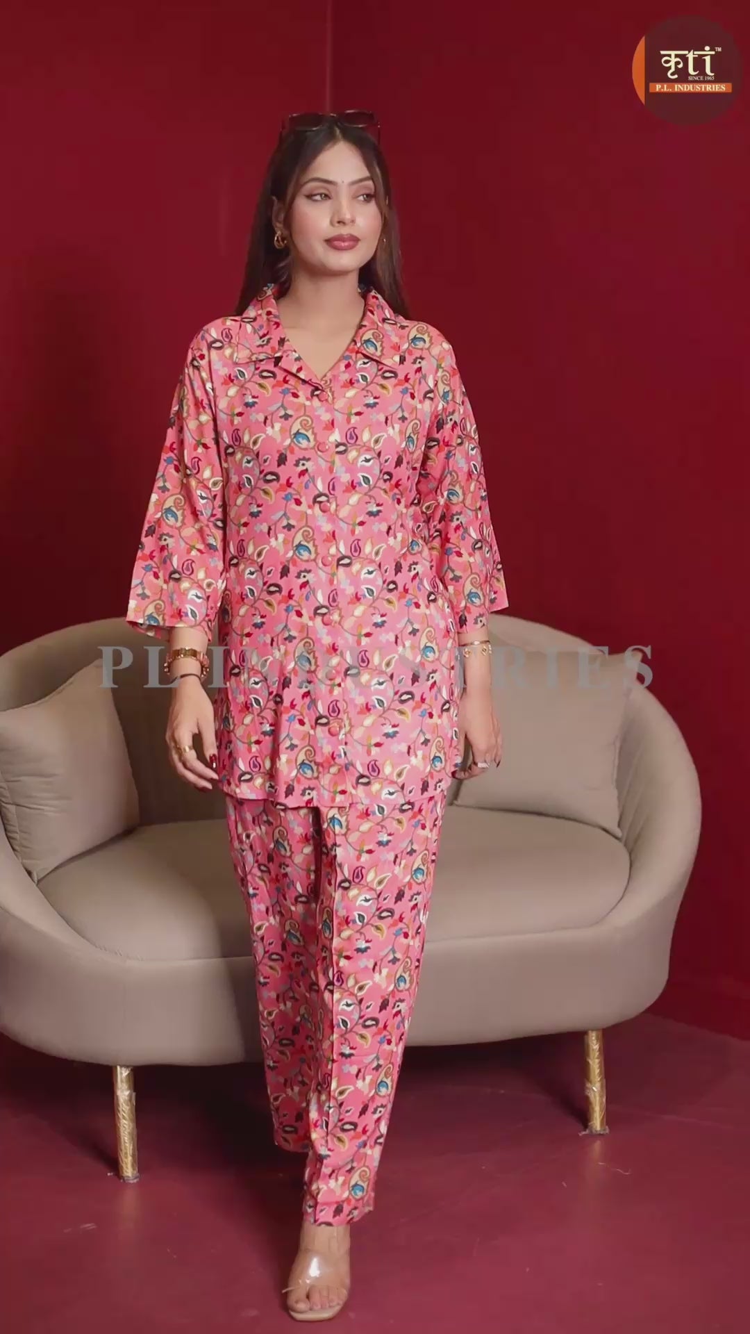 Floral Printed Rayon Cotton Co-Ord Set - Pink