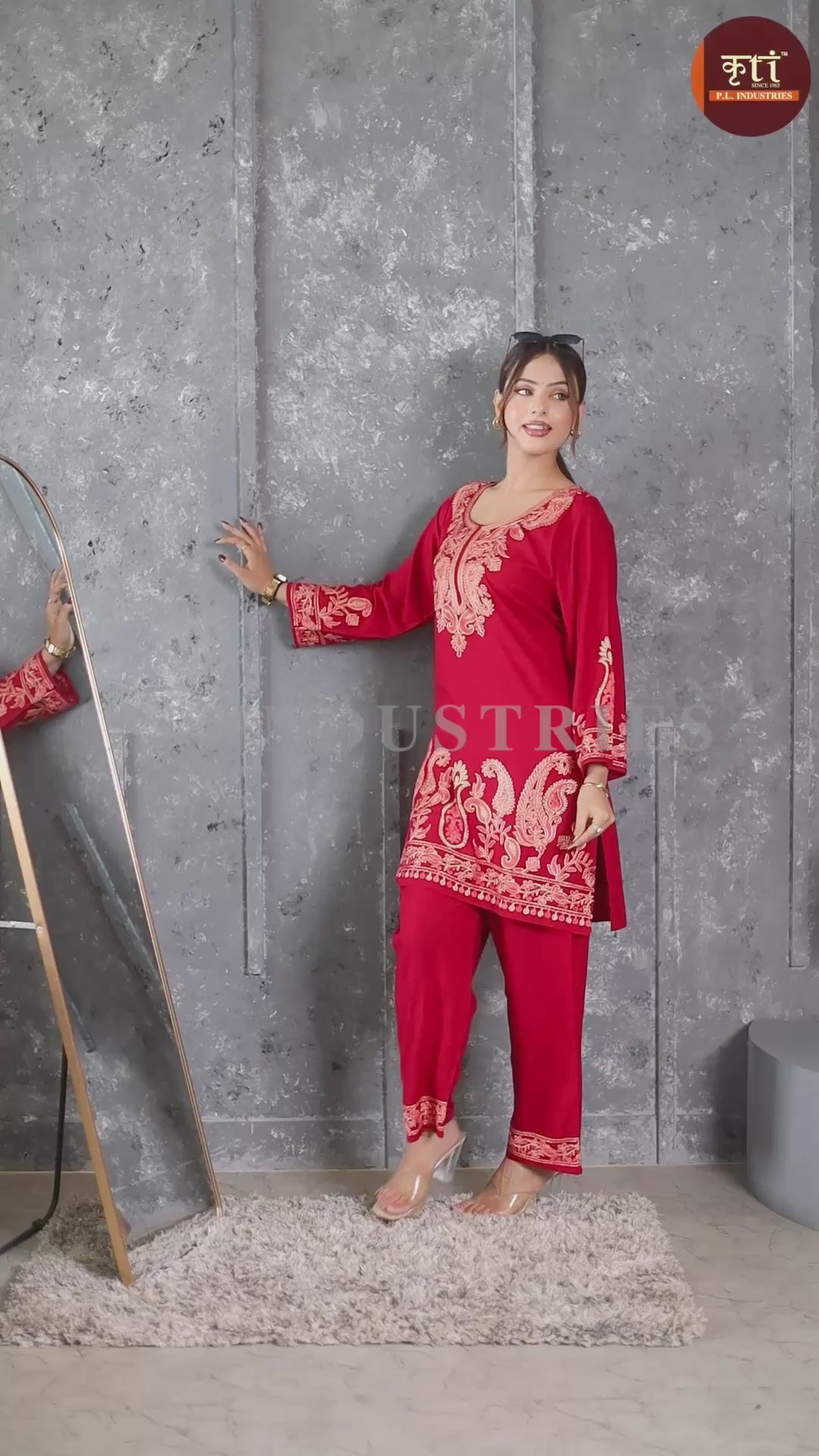 Kashmiri Embroidered Rayon Co-Ord Set - Maroon