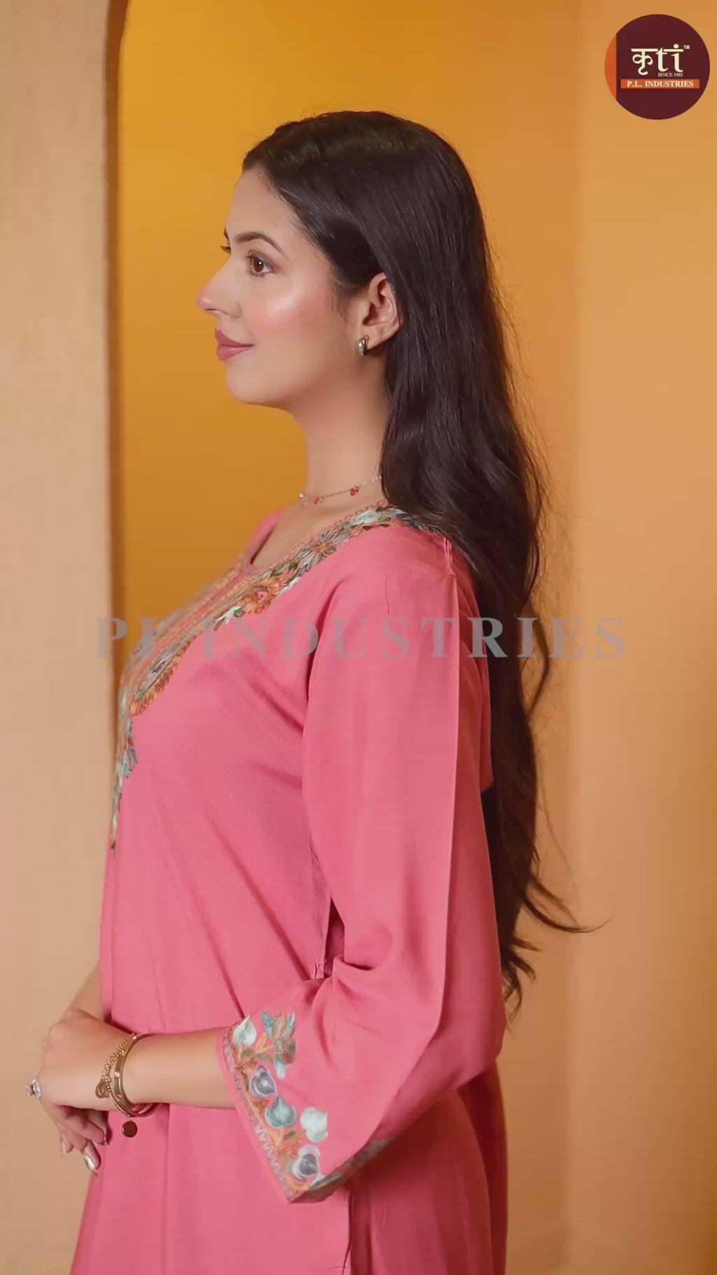 Pink Kashmiri Embroidered Rayon Cotton Co-Ord Set
