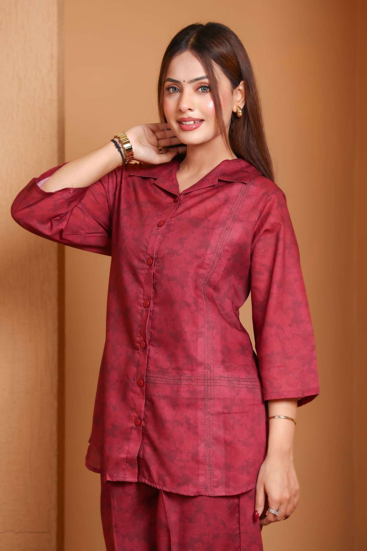Maroon Cotton Co-Ord Set
