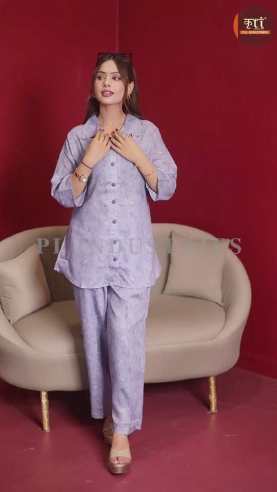 Collard Rayon Cotton Co-Ord Set - Purple