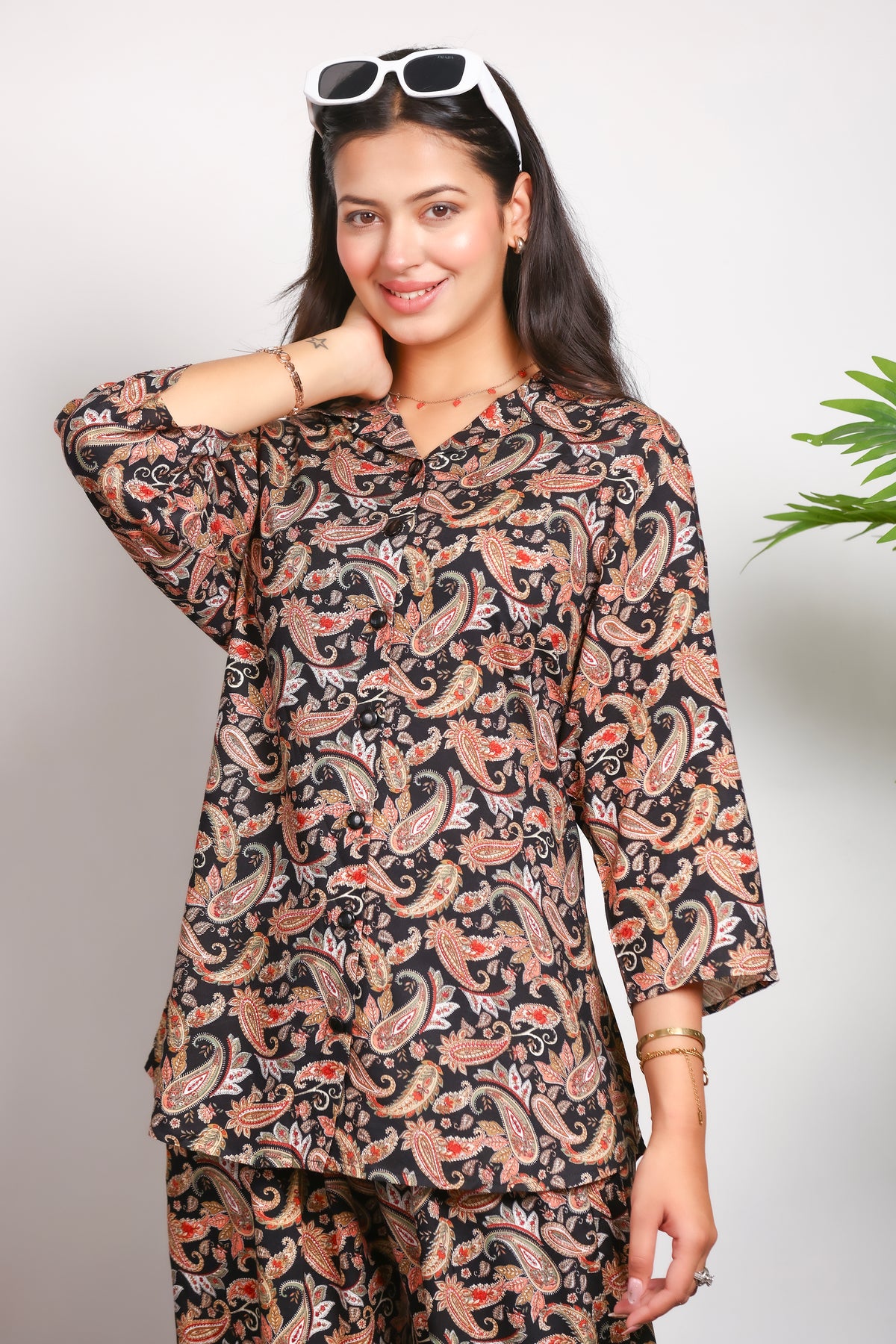 Paisley Printed Rayon Cotton Co-Ord Set - Black II