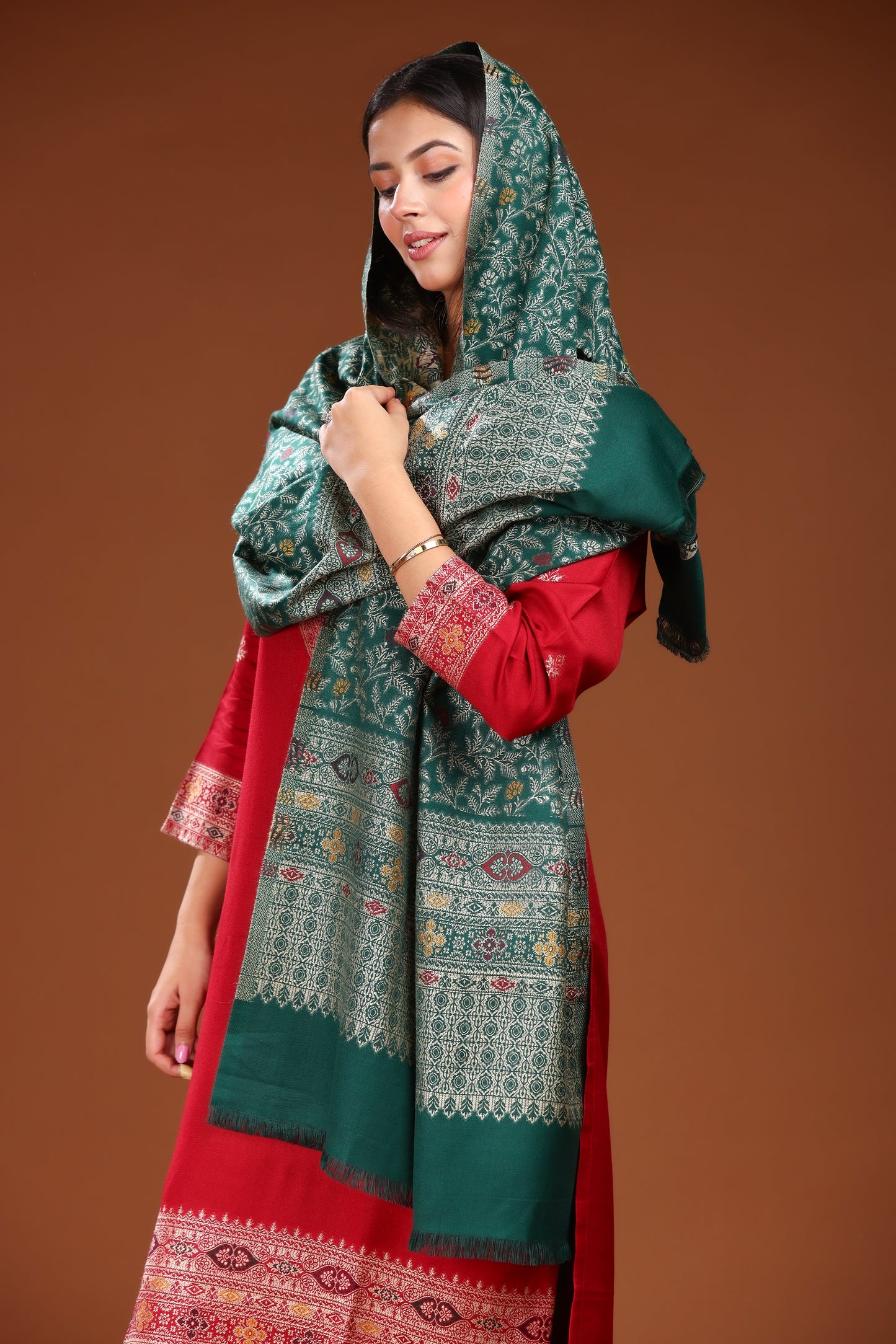 KRITI  Woolen Unstitched Suit Set Weaving Design Maroon Color For Women