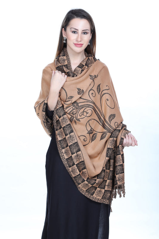 KRITI Paisley Designer Woollen Reversible Black Colour Shawl For Women