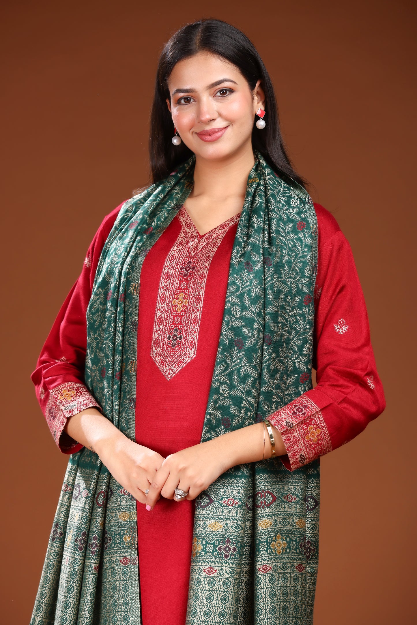 KRITI  Woolen Unstitched Suit Set Weaving Design Maroon Color For Women