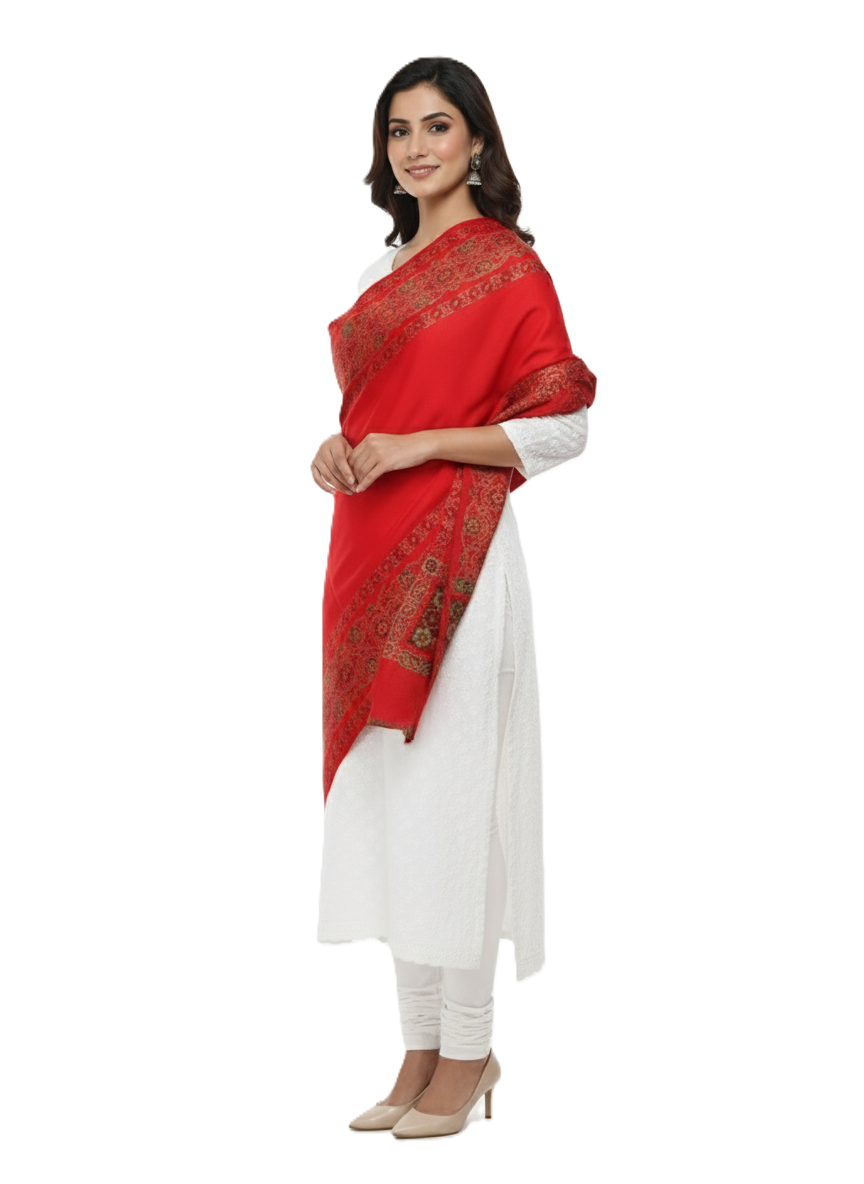 KRITI Border Design Woolen Red Color Shawl for Women