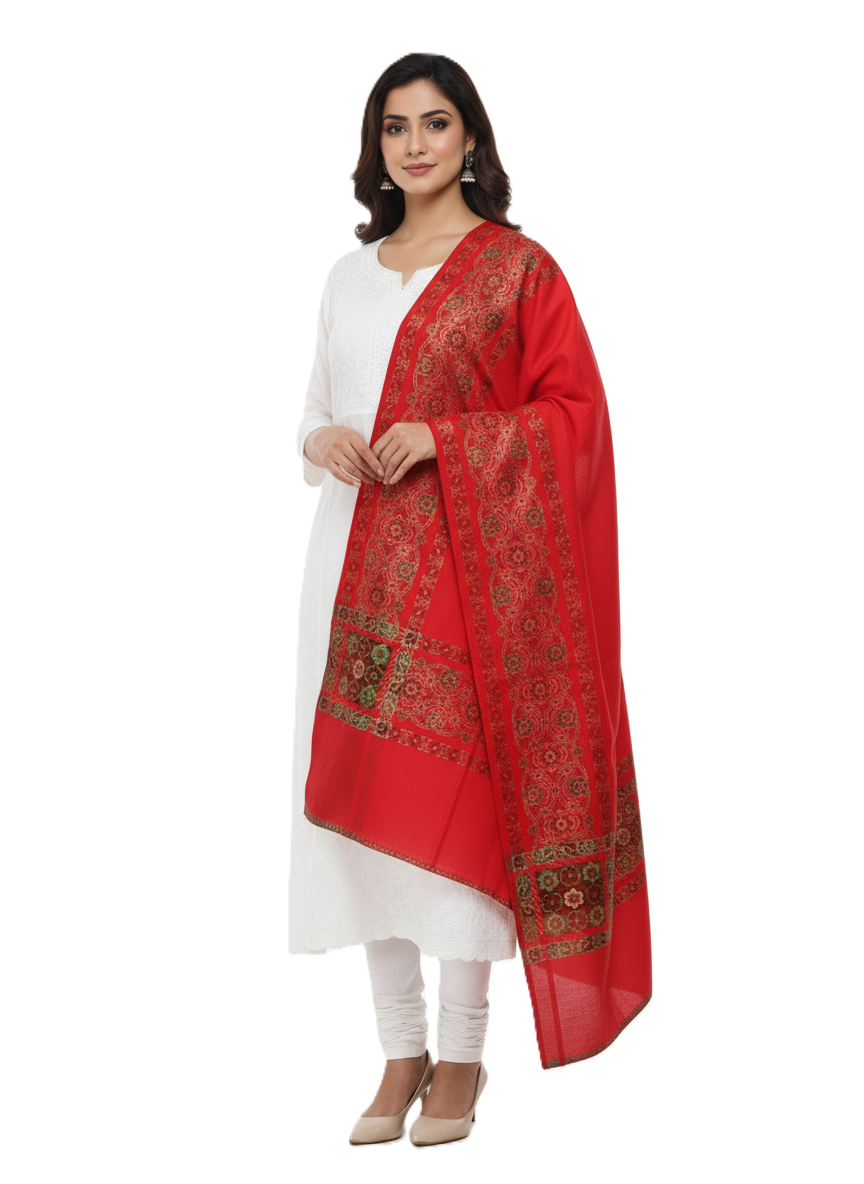 KRITI Border Design Woolen Red Color Shawl for Women