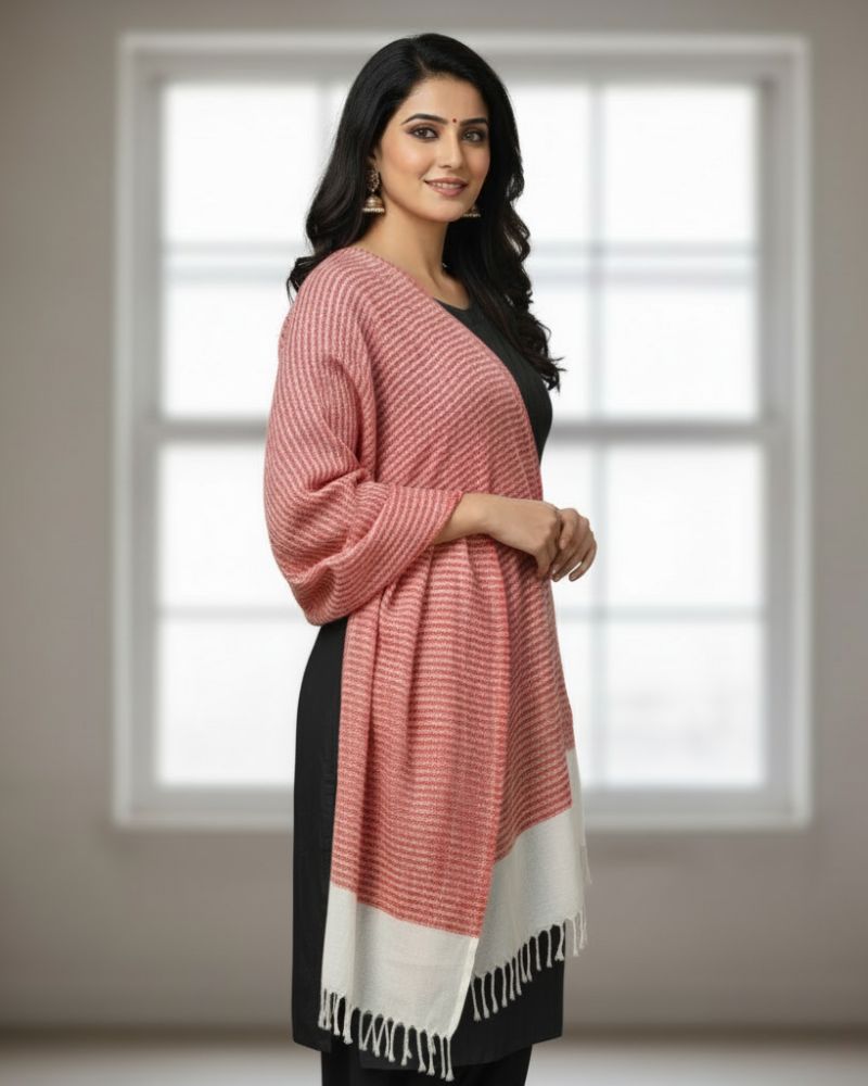 KRITI Stripes Design Warm Woolen Peach Color Shawl for Women