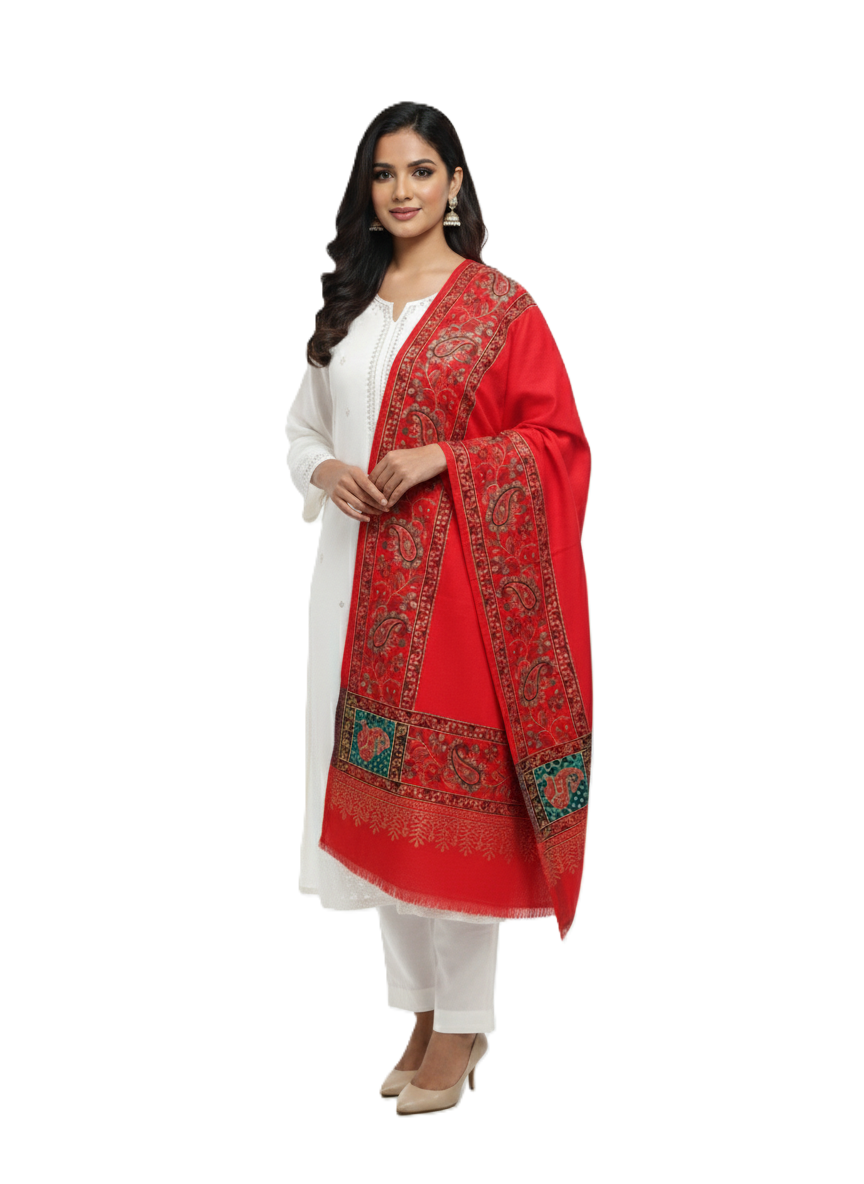 KRITI Border Design Woolen Red Color Shawl for Women
