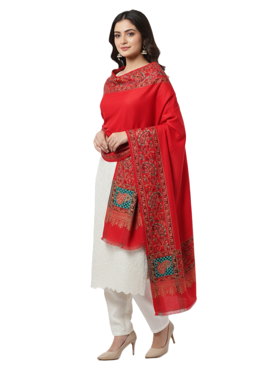 KRITI Border Design Woolen Red Color Shawl for Women
