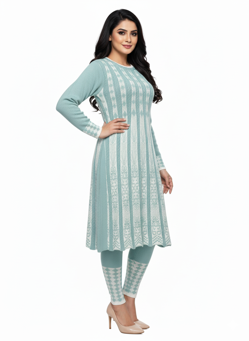 KRITI प्रीमियम महिलाओं के लिए हेयर सॉफ्ट फ़ैब्रिक फ़िरोज़ी रंग 2 पीस कुर्ती सेट 