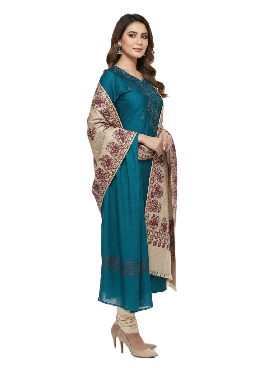 KRITI Border Design Woolen Camel Color Shawl for Women
