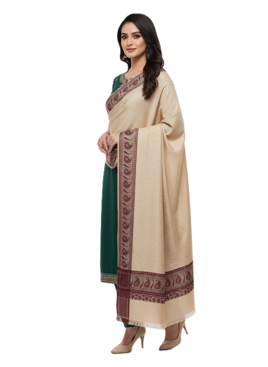 KRITI Border Design Woolen Camel Color Shawl for Women