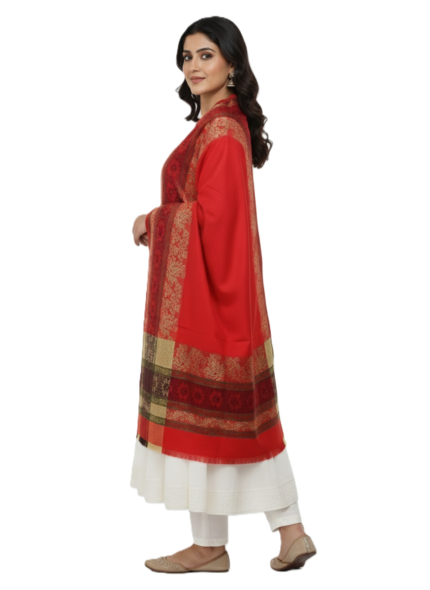 KRITI Border Design Woolen Red Color Shawl for Women
