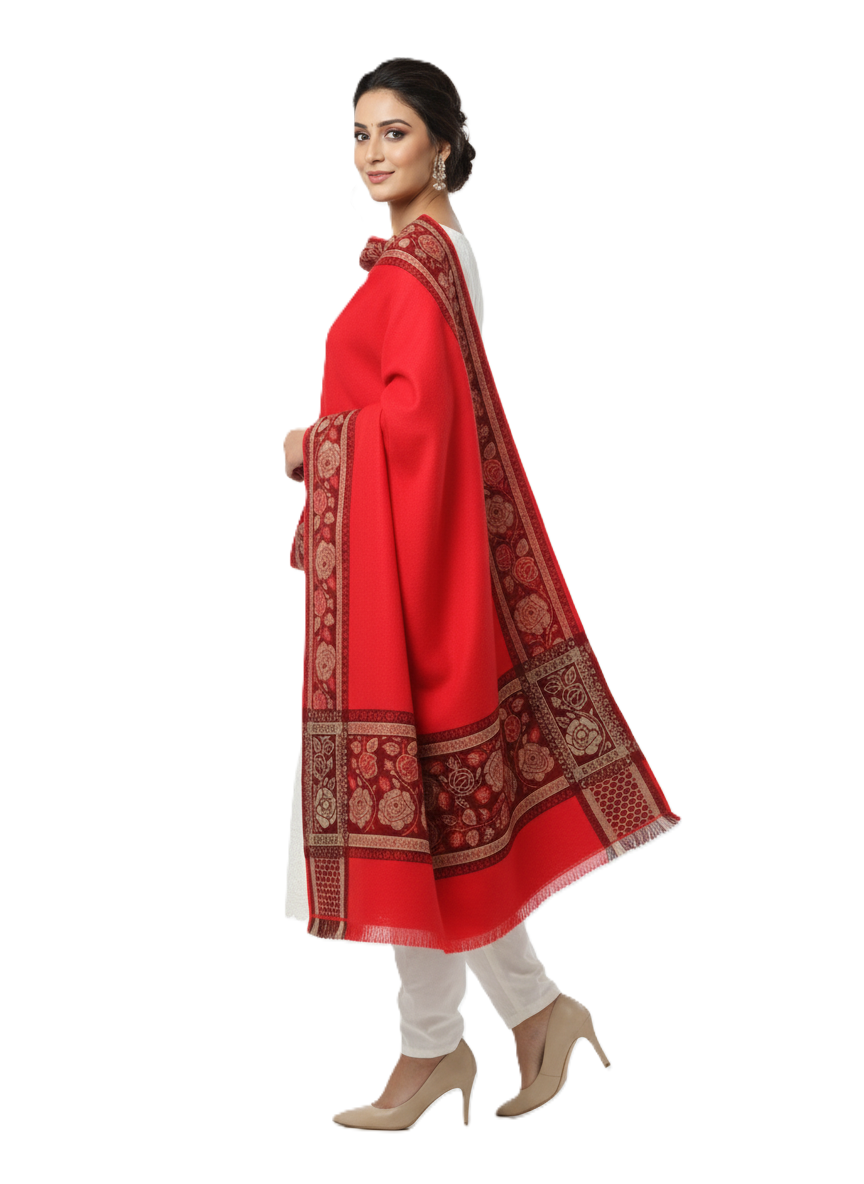 KRITI Border Design Woolen Red Color Shawl for Women