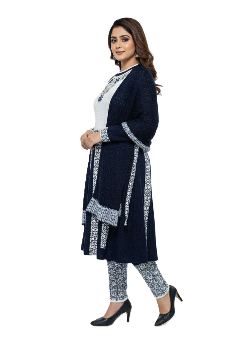 KRITI Winter Embroidery 3 PC Kurti Set Navy Color For Women