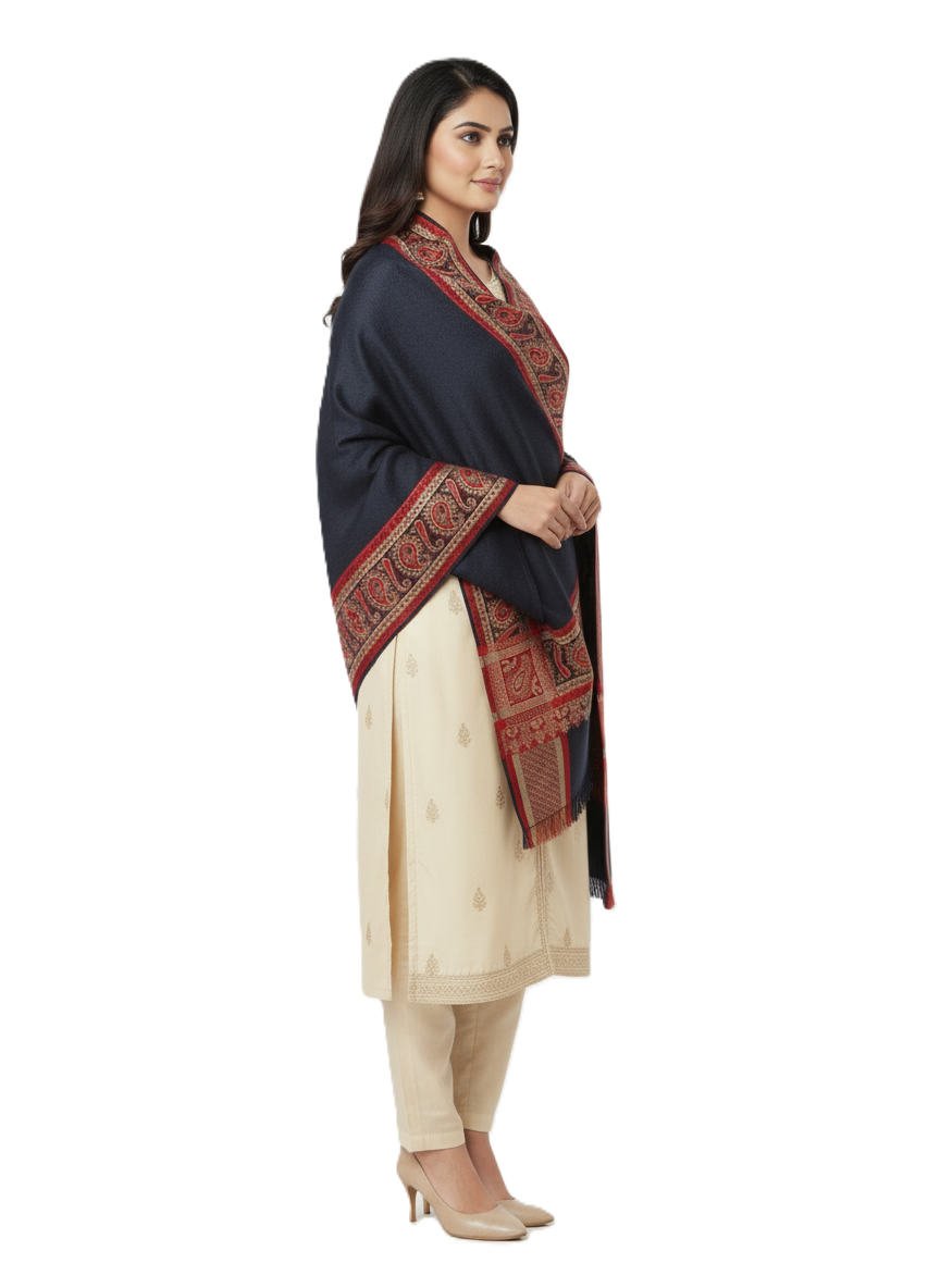 KRITI Border Design Woolen Black Color Shawl for Women