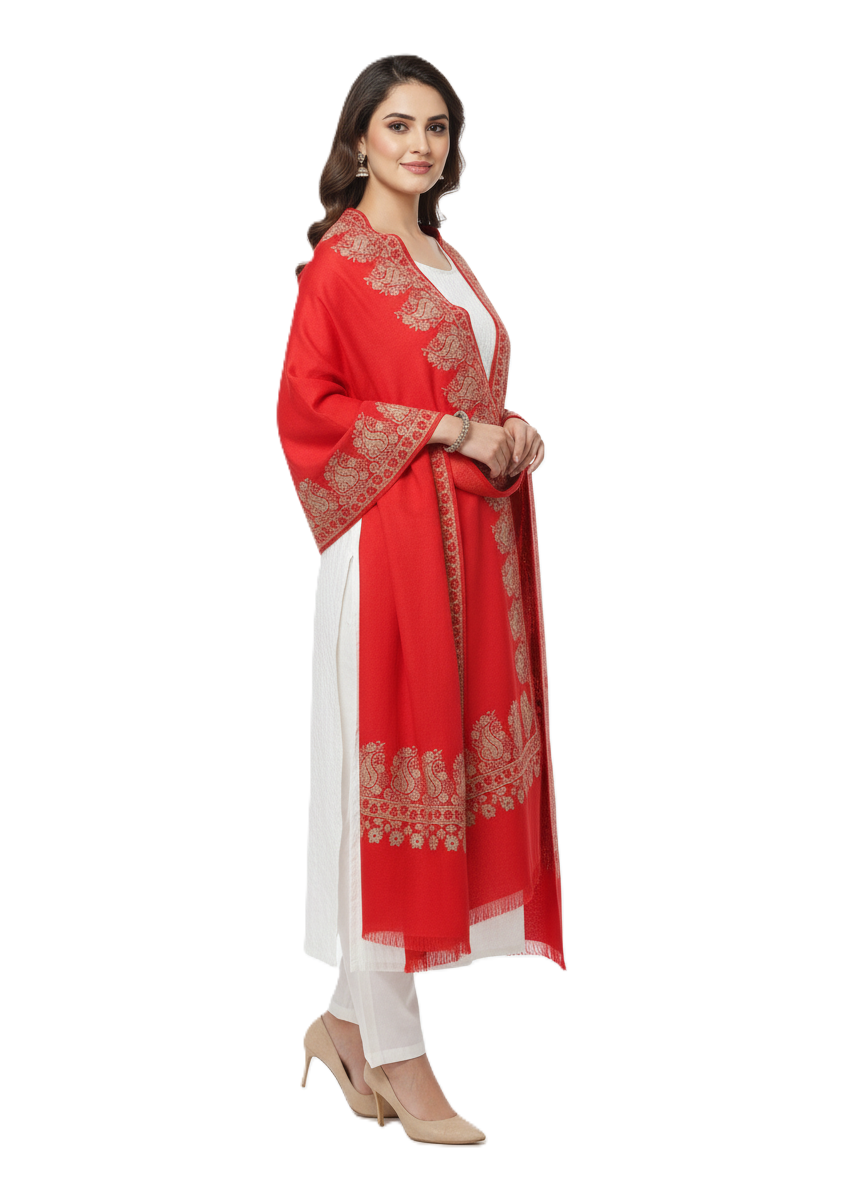 KRITI Border Design Woolen Red Color Shawl for Women