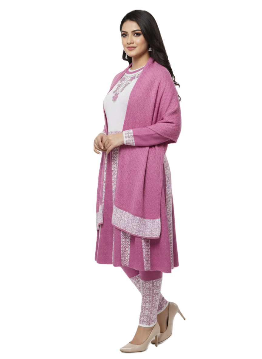 KRITI Winter Embroidery 3 PC Kurti Set Mauve Color For Women