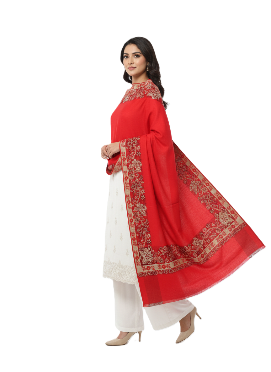 KRITI Border Design Woolen Red Color Shawl for Women