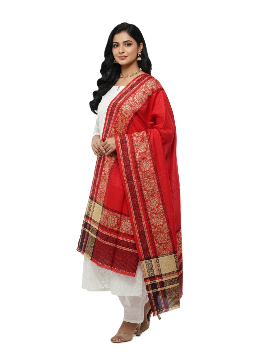 KRITI Border Design Woolen Red Color Shawl for Women