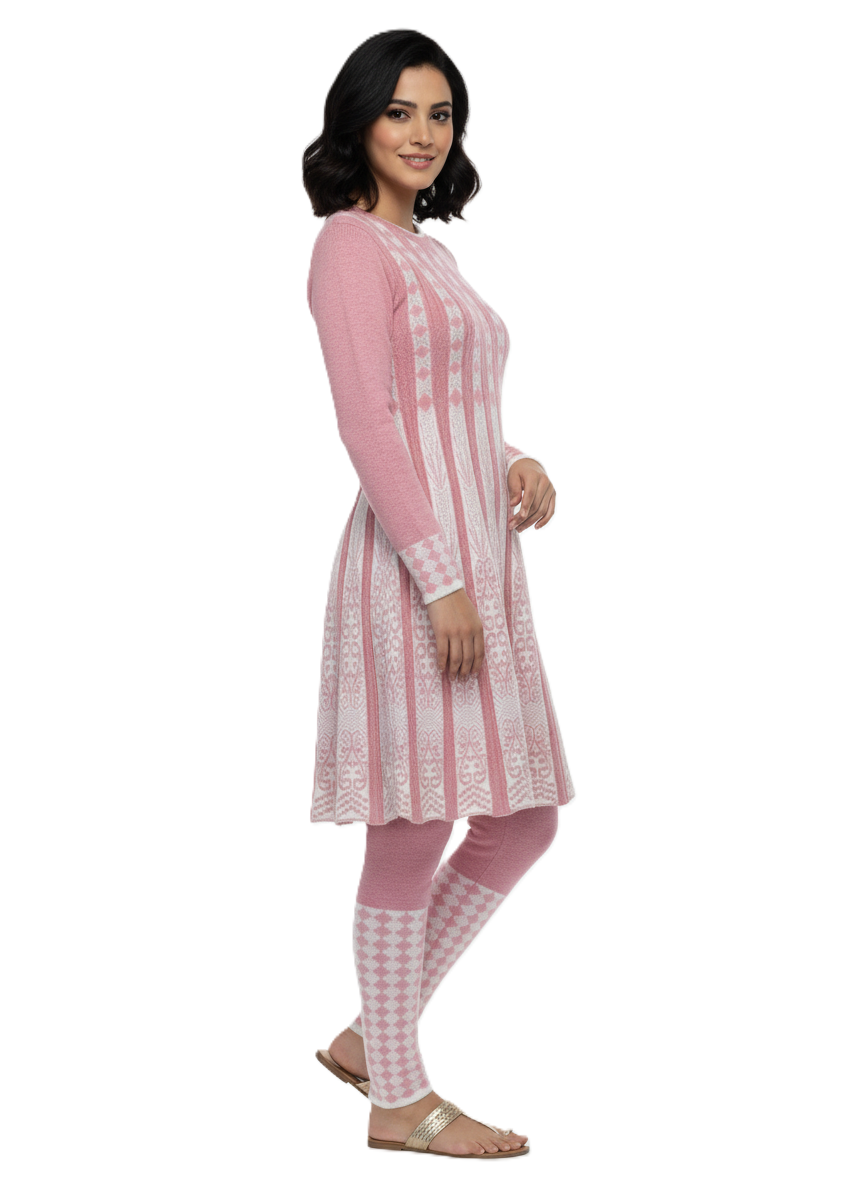 Premium Hair Wool 2 PC Kurti Set - Pink