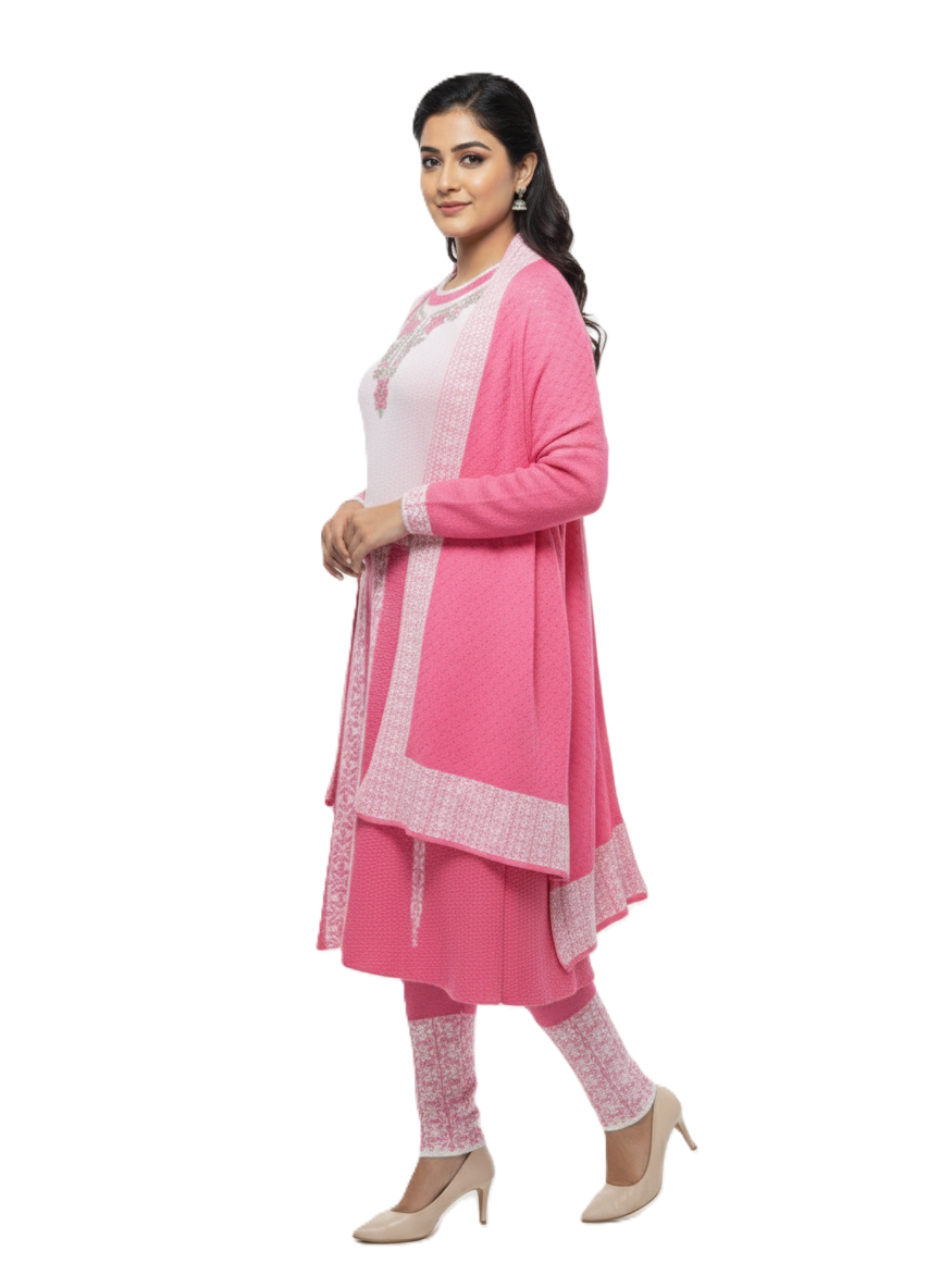 KRITI Winter Embroidery 3 PC Kurti Set Pink Color For Women