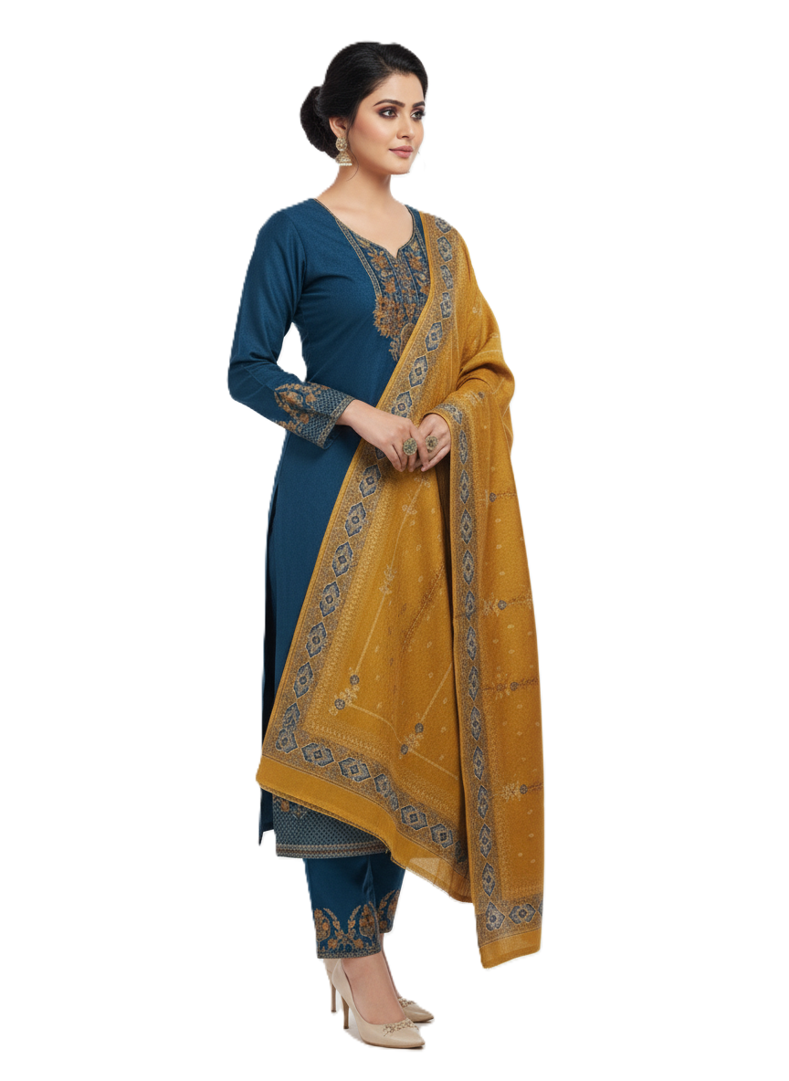 महिलाओं के लिए कृति विंटर ऊनी अनस्टिच्ड सूट नेवी कलर