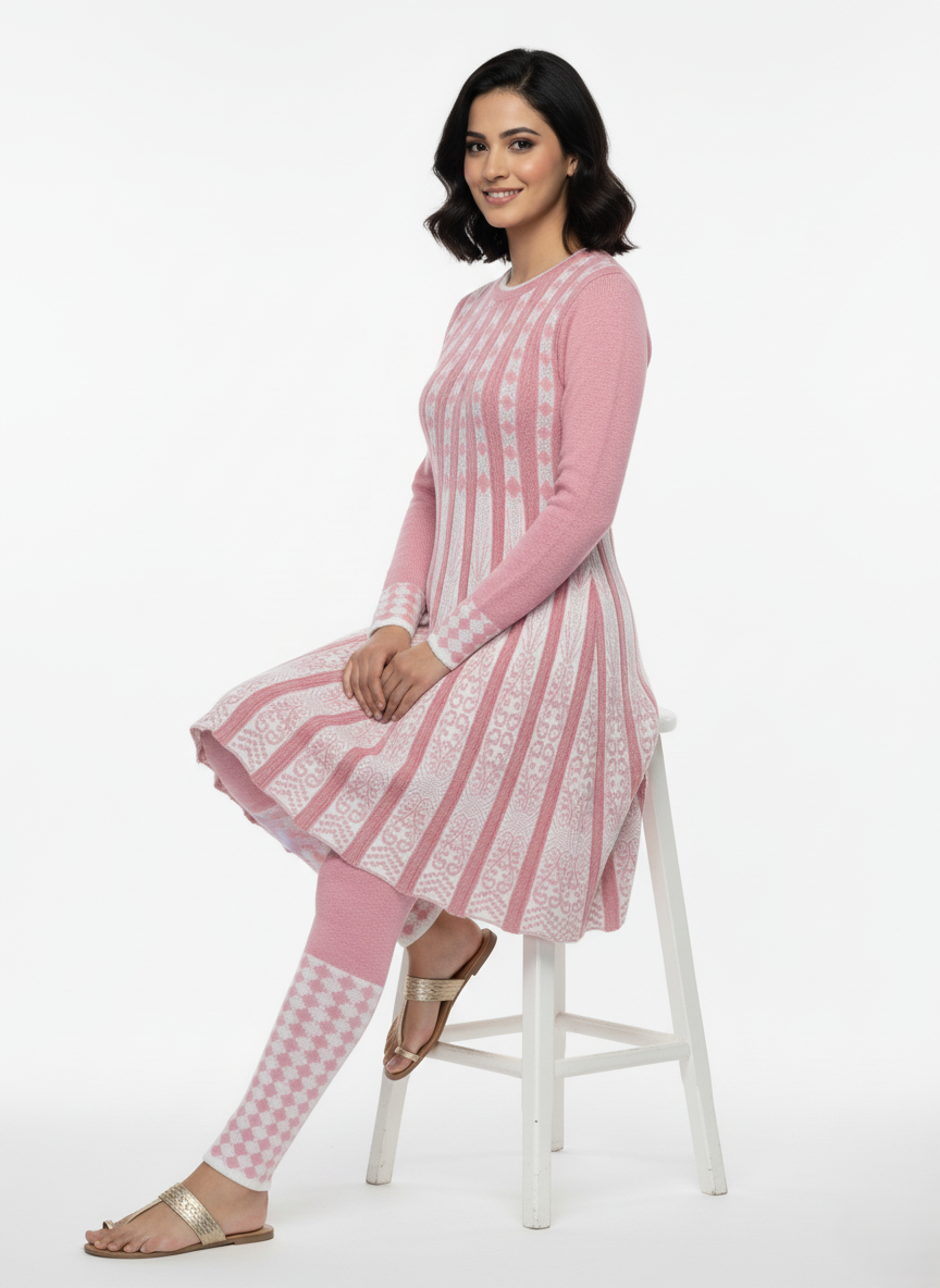 Premium Hair Wool 2 PC Kurti Set - Pink