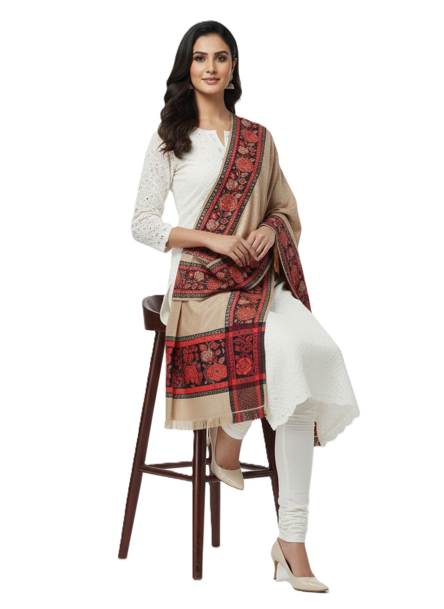 KRITI Border Design Woolen Camel Color Shawl for Women