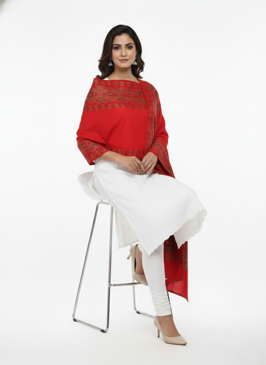 KRITI Border Design Woolen Red Color Shawl for Women